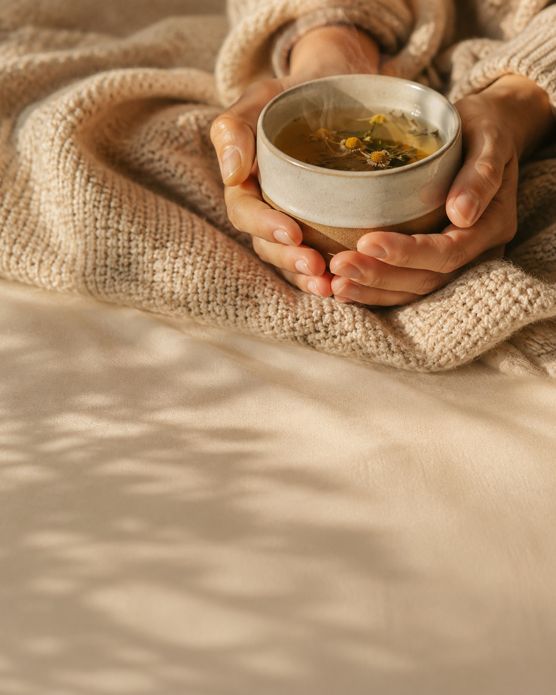 A calming, grounding moment with a warm cup of tea